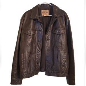Vintage Gap Blue Jeans Y2K Chocolate Brown LeatherTrucker Jacket Coat Size L